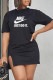 Black Fashion Casual Print Letter O Neck One Step Skirt Dresses