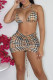 Khaki Fashion Sexy Plaid Draw String Spaghetti Strap Sleeveless Two Pieces