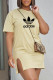 Khaki Fashion Casual Print Letter O Neck Straight Dresses