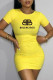 Yellow Fashion Casual Print Letter O Neck One Step Skirt Dresses