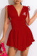 Red Fashion Sexy Print Patchwork V Neck Pleated Dresses