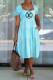 Light Blue Fashion Casual Print Letter Square Collar Princess Dresses