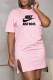 Pink Fashion Casual Print Letter O Neck One Step Skirt Dresses