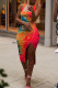 Orange Fashion Casual Tie Dye Letter Spaghetti Strap One Step Skirt Dresses