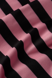 Pink Fashion Striped Patchwork Spaghetti Strap Sleeveless Two Pieces