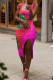 Pink Fashion Casual Tie Dye Letter Spaghetti Strap One Step Skirt Dresses