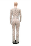 Yellow Fashion Sexy Solid Hollowed Out See-through O Neck Long Sleeve Two Pieces