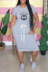 Grey Fashion Casual Print Letter O Neck One Step Skirt Dresses