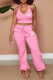 Pink Fashion Casual Print Patchwork V Neck Sleeveless Two Pieces