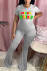Gray Green Fashion Casual Letter Print Basic O Neck Skinny Jumpsuits