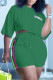Green Casual Print Patchwork O Neck Short Sleeve Two Pieces