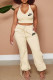 Apricot Fashion Casual Print Patchwork V Neck Sleeveless Two Pieces