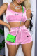 Pink Fashion Sportswear Print Patchwork U Neck Sleeveless Two Pieces