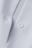 White Sexy Solid Slit Turndown Collar Shirt Dress Dresses