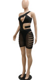 Red Sexy Solid Hollowed Out Patchwork Asymmetrical Oblique Collar Sleeveless Two Pieces
