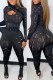 Black Fashion Sexy Solid Ripped Hollowed Out O Neck Long Sleeve Two Pieces
