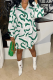 Green Casual Print Patchwork Turndown Collar Shirt Dress Dresses