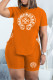 Orange Fashion Casual Print Bandage O Neck Short Sleeve Two Pieces