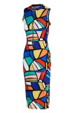 Multicolor Sexy Print Patchwork O Neck Pencil Skirt Dresses