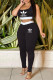 Black Fashion Sportswear Print Patchwork Letter U Neck Sleeveless Two Pieces