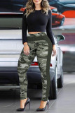 Army Green Fashion Casual Camouflage Print Basic Skinny High Waist Pencil Trousers
