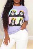 Purple Fashion Casual Print Basic O Neck T-Shirts