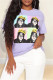 Purple Fashion Casual Print Basic O Neck T-Shirts