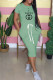 Light Green Fashion Casual Print Letter O Neck One Step Skirt Dresses