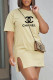 Khaki Fashion Casual Print Letter O Neck Straight Dresses