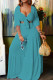 Sky Blue Fashion Sexy Solid Bandage V Neck Long Sleeve Two Pieces