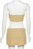 Khaki Fashion Sexy Solid Patchwork Backless Strapless Sleeveless Two Pieces