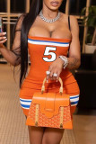 Orange Fashion Sexy Print Backless Spaghetti Strap Sleeveless Dress Dresses
