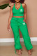 Green Fashion Casual Print Patchwork V Neck Sleeveless Two Pieces