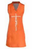 Pink Fashion Casual Print Patchwork V Neck Sleeveless Dress