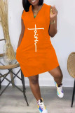 Pink Fashion Casual Print Patchwork V Neck Sleeveless Dress