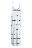 Light Blue Fashion Striped Print Backless Spaghetti Strap Long Dress