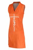 Pink Fashion Casual Print Patchwork V Neck Sleeveless Dress