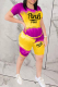 Purple Casual Patchwork Tie-dye O Neck Short Sleeve Two Pieces