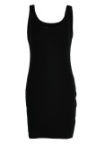 Red Casual Solid Patchwork U Neck Pencil Skirt Dresses