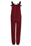 Burgundy Casual Solid Split Joint Spaghetti Strap Loose Jumpsuits