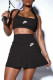 Black Fashion Sportswear Print Patchwork Spaghetti Strap Sleeveless Two Pieces