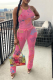 Pink Sexy Print Letter Spaghetti Strap Sleeveless Two Pieces