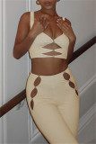 Yellow Fashion Sexy Solid Hollowed Out V Neck Sleeveless Two Pieces