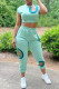 Green Fashion Casual Solid Bandage Patchwork O Neck Short Sleeve Two Pieces