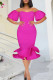 Rose Red Fashion Sexy Solid Patchwork Backless Strapless Evening Dress