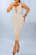 Apricot Fashion Sexy Patchwork Hot Drill V Neck Sleeveless Dress