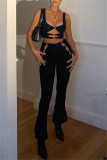 Yellow Fashion Sexy Solid Hollowed Out V Neck Sleeveless Two Pieces