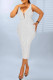 White Fashion Sexy Patchwork Hot Drill V Neck Sleeveless Dress