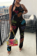 Black Sexy Print Letter Spaghetti Strap Sleeveless Two Pieces