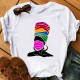 White Pink Fashion Casual Print Basic O Neck T-Shirts